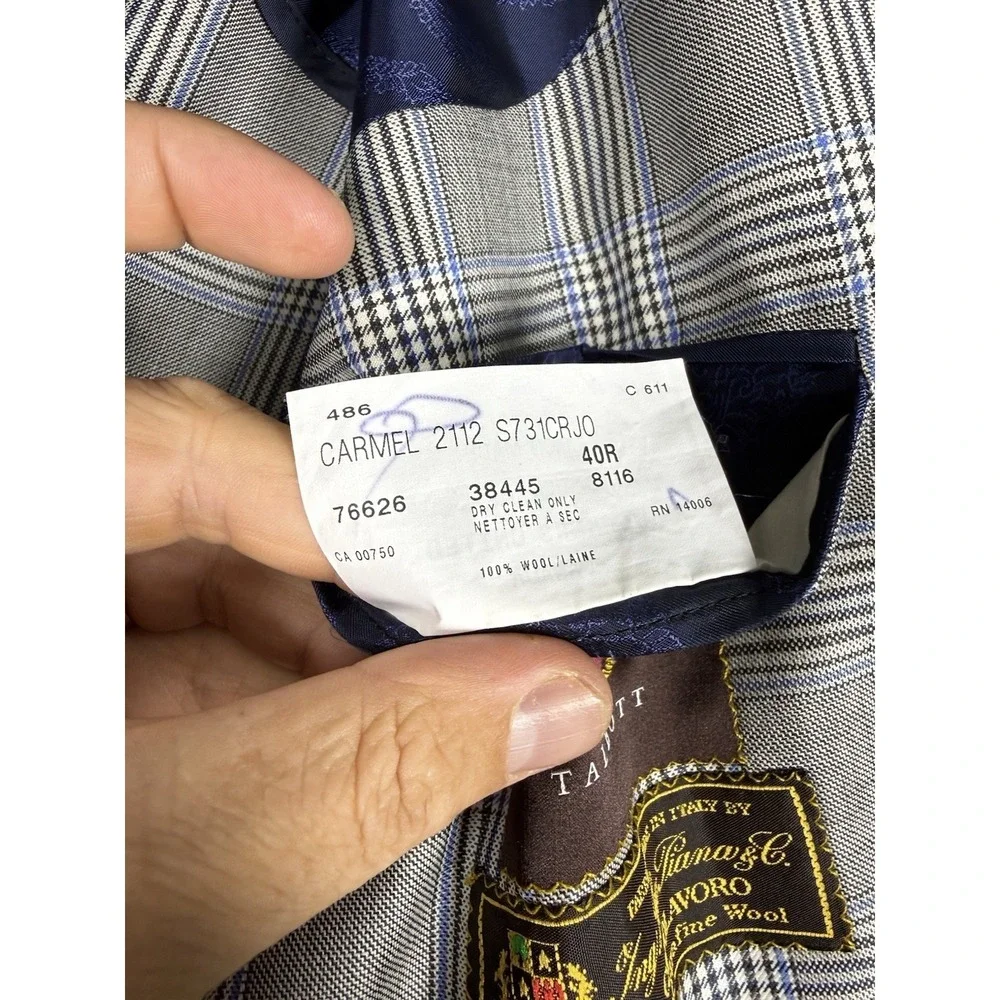 EUC Robert Talbott Loro Piana Wool Blazer Men's 40R Gray Blue Plaid Sport Coat